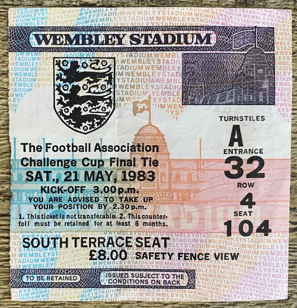 1983 ORIGINAL FA CUP FINAL TICKET MANCHESTER UNITED V BRIGHTON AND HOVE ALBION D10 215 (BRIGHTON ALLOCATION)