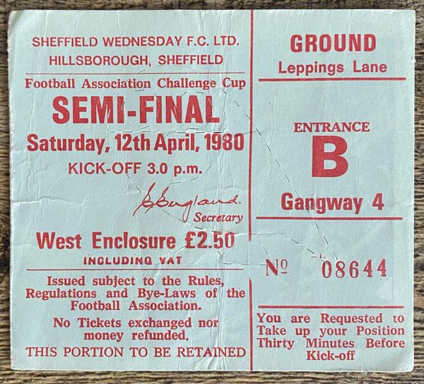 1980 ORIGINAL FA CUP SEMI FINAL TICKET LIVERPOOL V ARSENAL @HILLSBOROUGH (LIVERPOOL ALLOCATION)