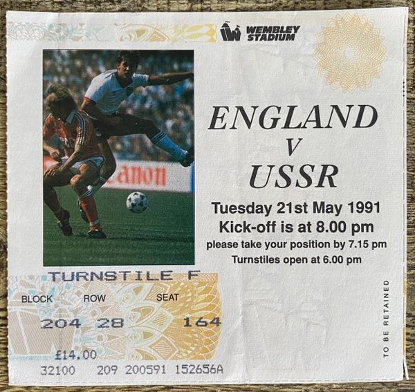 1991 ORIGINAL INTERNATIONAL TICKET ENGLAND V USSR @WEMBLEY