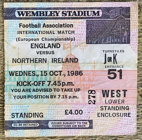 1986 ORIGINAL EUROPEAN CHAMPIONSHIP QUALIFYING TICKET ENGLAND V NORTHERN IRELAND @WEMBLEY