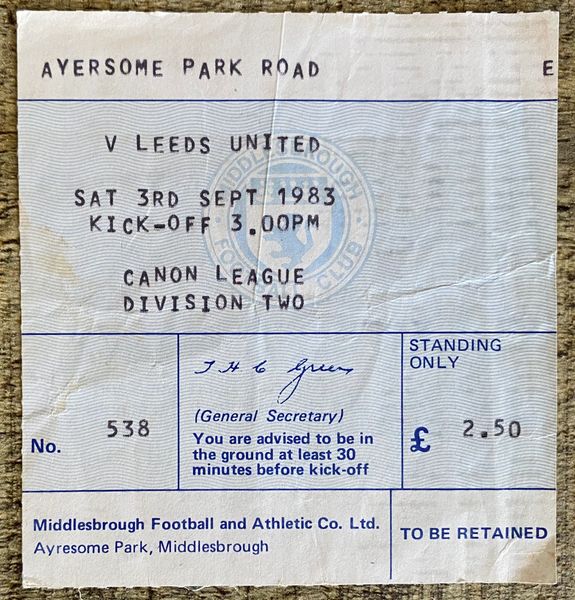1983/84 ORIGINAL DIVISION TWO TICKET MIDDLESBROUGH V LEEDS UNITED