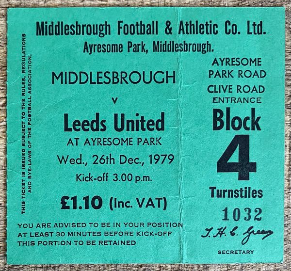 1979/80 ORIGINAL DIVISION TWO TICKET MIDDLESBROUGH V LEEDS UNITED (LEEDS UTD ALLOCATION)