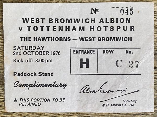 1976/77 ORIGINAL DIVISION ONE TICKET TOTTENHAM HOTSPUR V WEST BROMWICH ALBION
