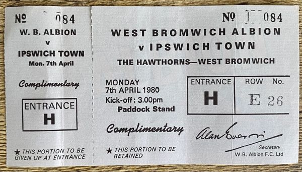 1979/80 ORIGINAL DIVISION ONE UNUSED TICKET WEST BROMWICH ALBION V IPSWICH TOWN