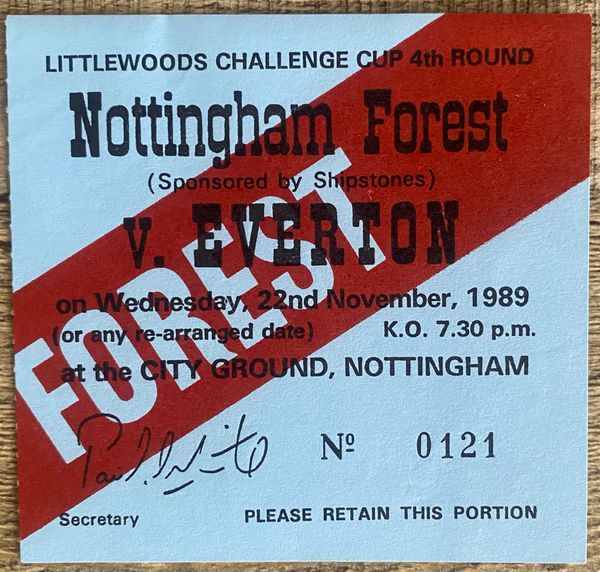 1989/90 ORIGINAL LITTLEWOODS CUP 4TH ROUND TICKET NOTTINGHAM FOREST V EVERTON (EVERTON ALLOCATION)