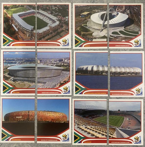 12X 2010 PANINI WORLD CUP SOUTH AFRICA ORIGINAL STADIUMS UNUSED STICKERS
