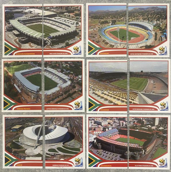 12X 2010 PANINI WORLD CUP SOUTH AFRICA ORIGINAL STADIUMS UNUSED STICKERS