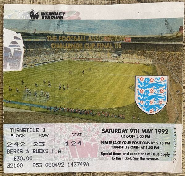 1992 ORIGINAL FA CUP FINAL TICKET LIVERPOOL V SUNDERLAND