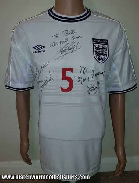 2000 ENGLAND MATCH ISSUE SIGNED HOME SHIRT #5