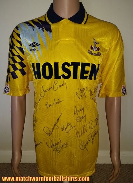 1991/92 TOTTENHAM HOTSPUR MATCH WORN AWAY SHIRT #13 SIGNED