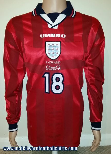 1998 ENGLAND UNDER 21 MATCH WORN UMBRO AWAY SHIRT #18