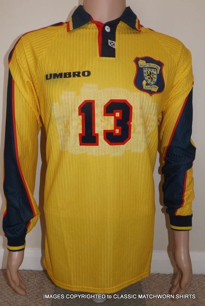 1998 SCOTLAND MATCHWORN UMBRO AWAY SHIRT #13