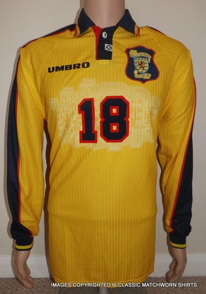 1998 SCOTLAND MATCHWORN UMBRO AWAY SHIRT #18