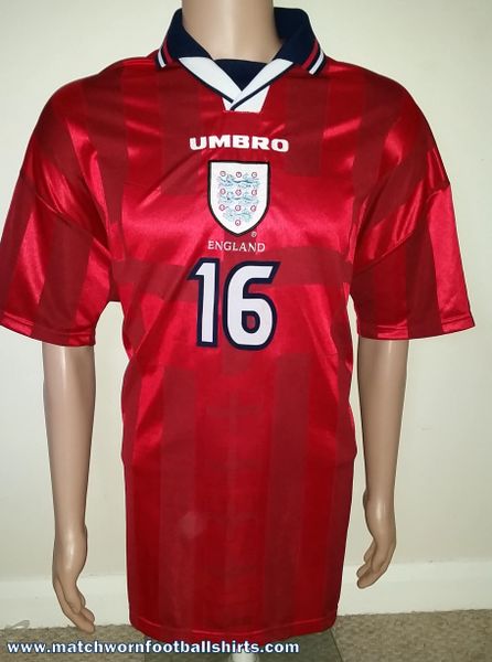 1997 ENGLAND MATCH ISSUE UMBRO AWAY SHIRT #16