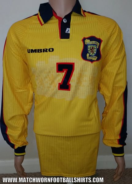 1998 SCOTLAND MATCHWORN UMBRO AWAY SHIRT #7