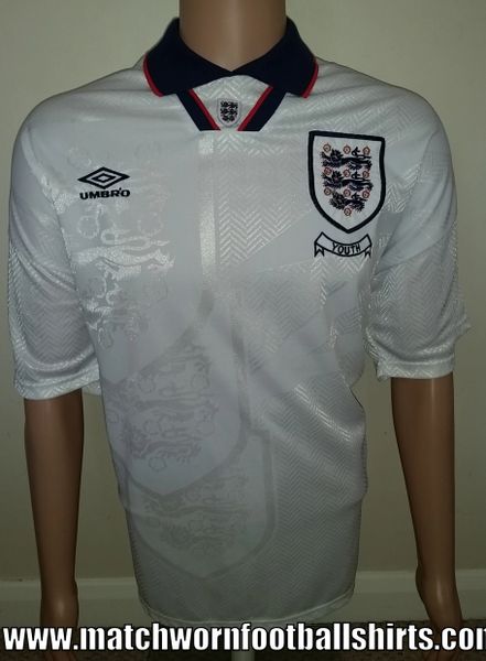 1994 ENGLAND YOUTH UMBRO MATCH WORN HOME SHIRT #16