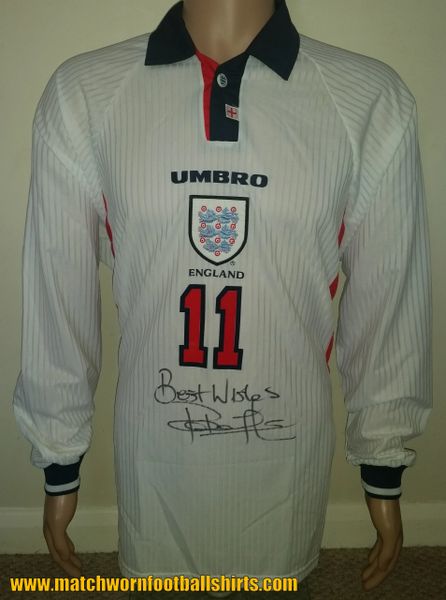 1998 ENGLAND MATCH WORN HOME SHIRT LEE #11