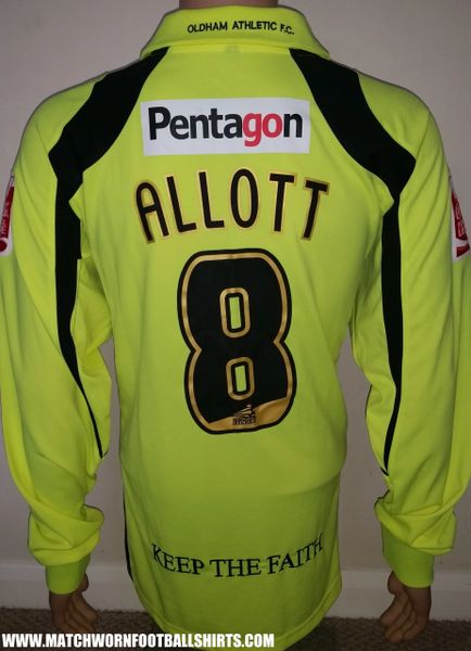 2008/09 OLDHAM ATHLETIC MATCH WORN AWAY SHIRT ALLOTT #8