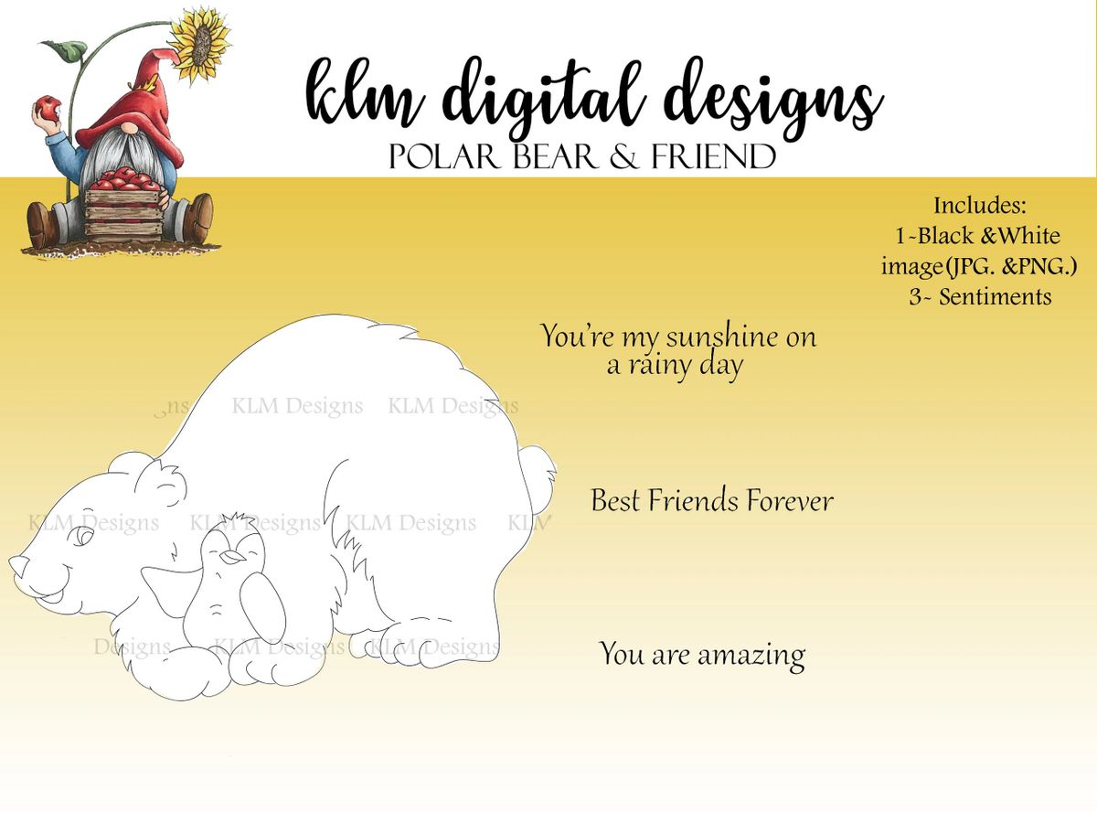 Download Polar Bear Friend Digital Stamp Black White
