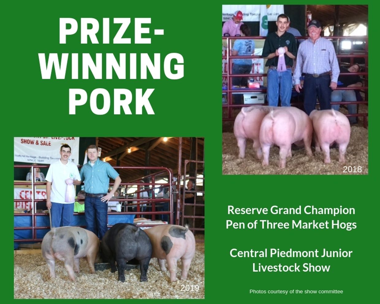 The CPJL Show Grand Champion Market Hog Pen-of-Three has been raised at Double R for 3 years.