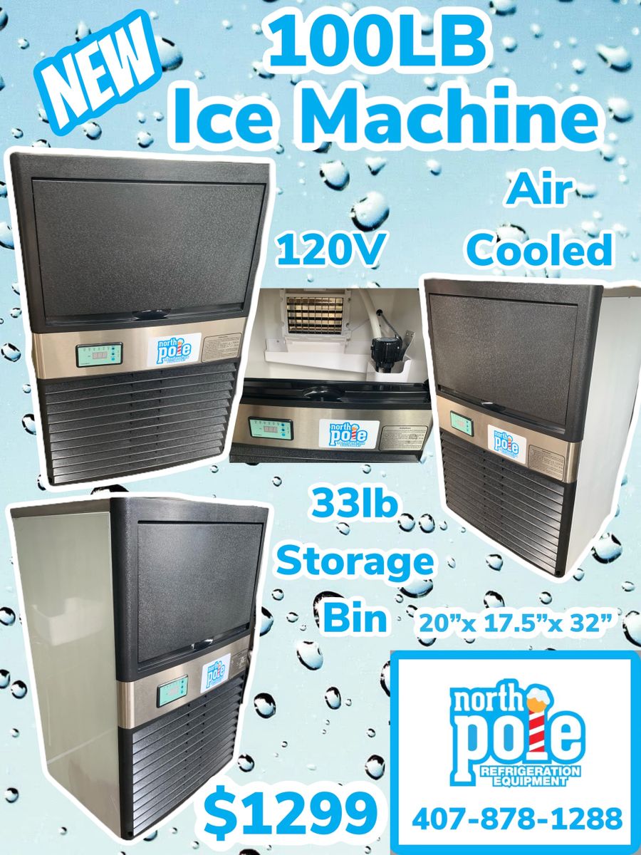 North Pole Commercial Ice Machine 100lbs/24h with 33lbs Storage