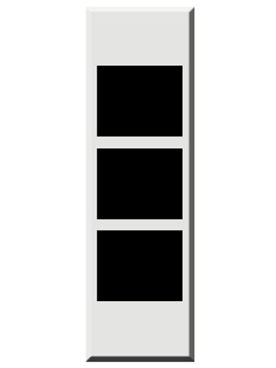 Three black squares stacked vertically on a white rectangular background.