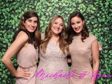 Wedding portrait photo booth. Hedge Wall Backdrop. Single image print. Neon signature.