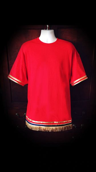 Double Banded Shirt w/Fringes (Shirt Color: Red, Size: 3XL)