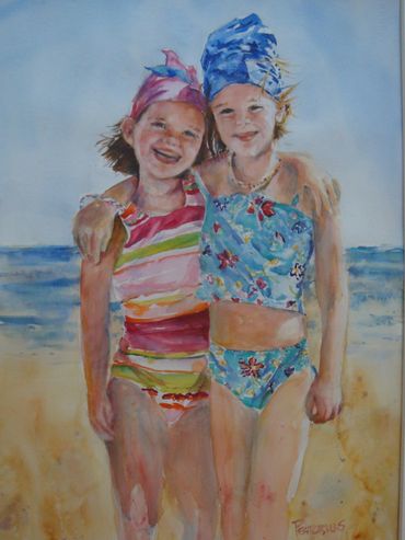 Cousins, watercolor, 22 x 30"