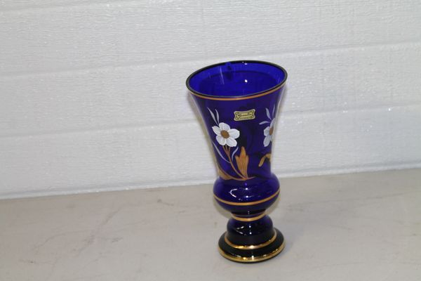 Blue Vase with Flowers and Gold Trim