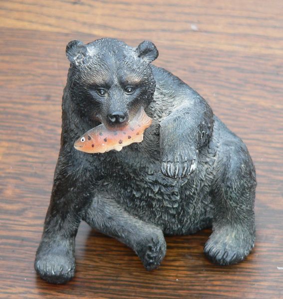 Black Bear with Fish Figurine
