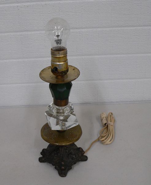 Vintage 12" Tall Metal/Brass and Glass Table Lamp