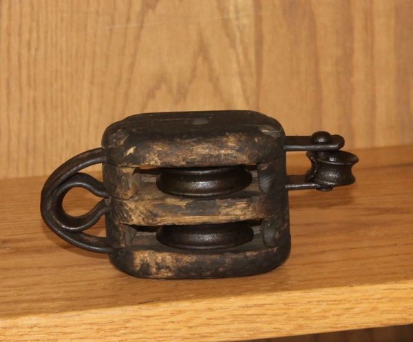 Vintage Small Wood Double Pulley