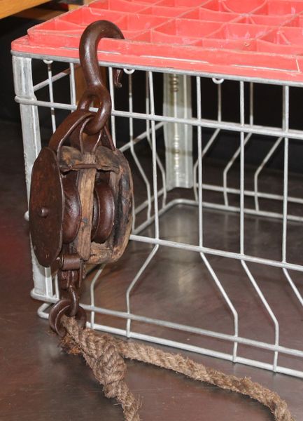 Antique Wood and Iron Double Pulley