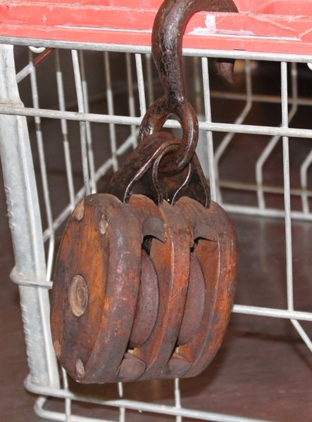 Antique Wood and Metal Double Pulley