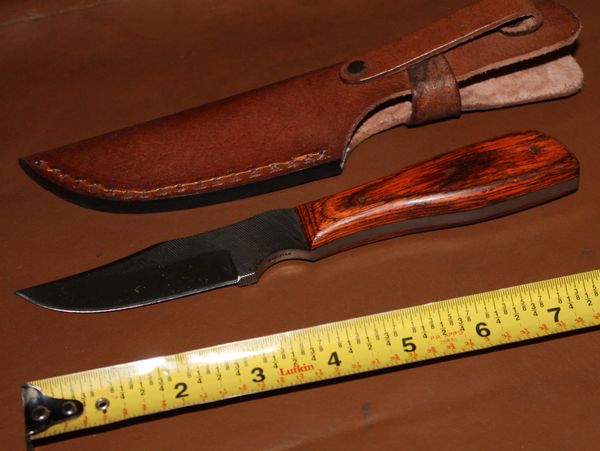 8 1/2" Laminated Handle Knife with 4" File Blade and Leather Sheath