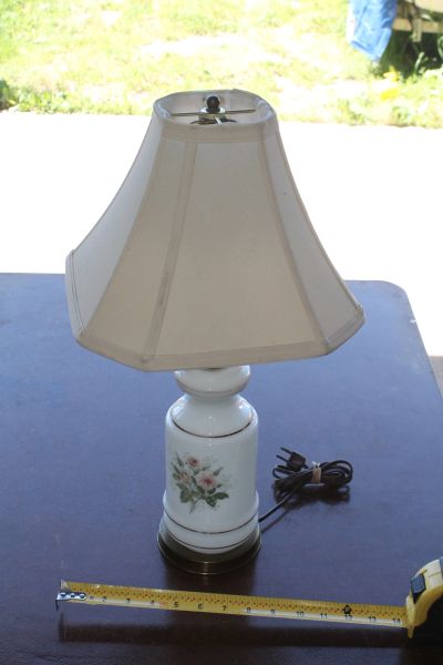 Small Vintage White Glass Table Lamp & Shade