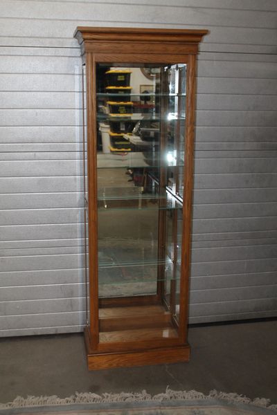 Solid Oak & Glass Lighted Display Cabinet