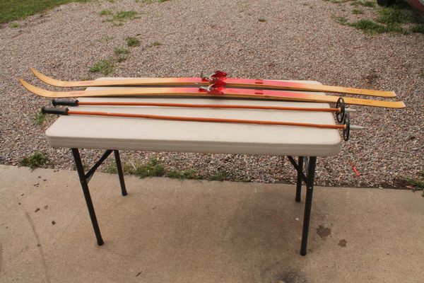 Vintage Head X Country Wood Skis And Poles