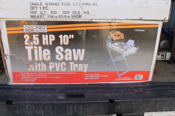 New In Box Chicago Electric Mo.# 95385 2.5 HP 10'' Tile Saw & Stand