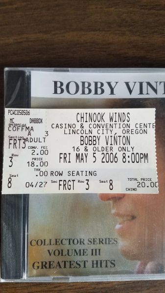 New Bobby Vinton Collector Series Volume III Greatest Hits CD w/ Original Concert Ticket May 5, 2006