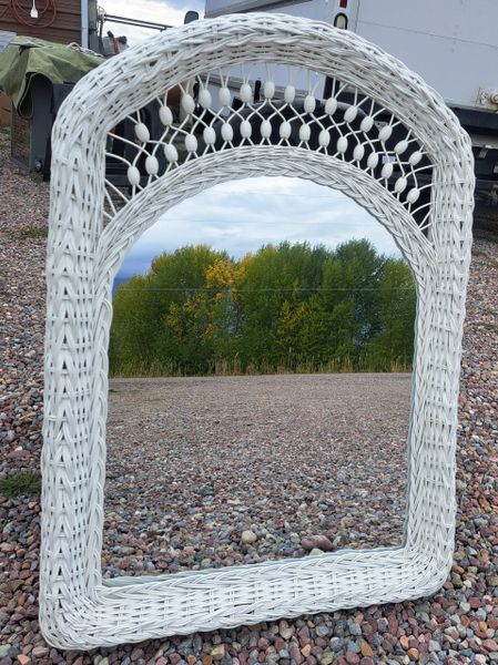 Fancy White Wicker Mirror
