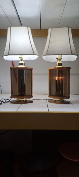 Wood/Glass Lamps With Night Lights In Glass