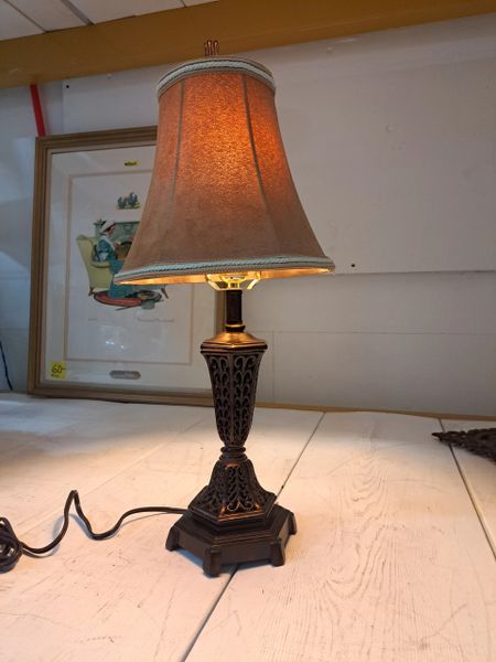 Small Brown Ceramic Lamp w/ Brown Suede Shade