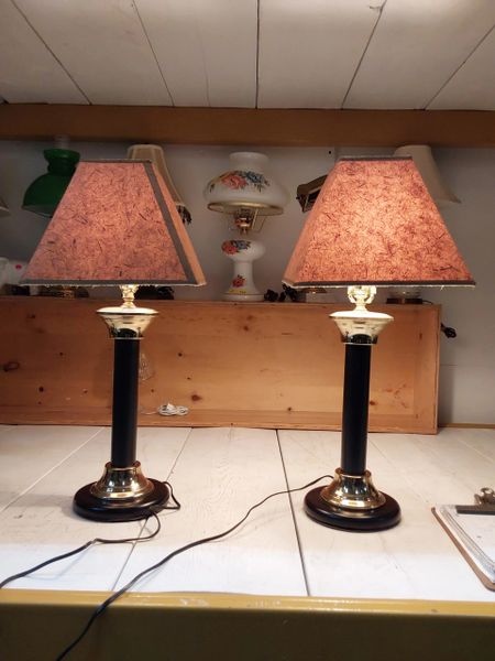 Black and Gold w/ Tan Shades 3-Way Table Lamps