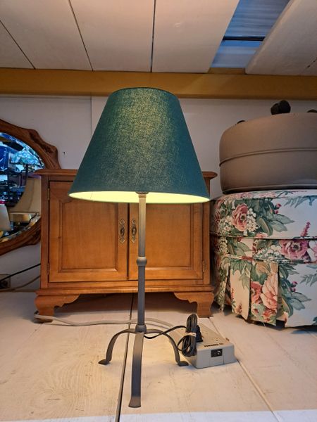 Metal Base w/ Green Lamp shade Table Lamp