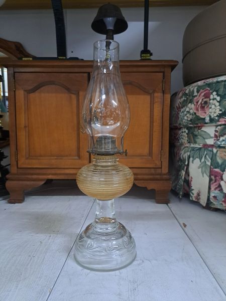 Vintage Clear Glass Oil Lamp w/ Ridges and Design
