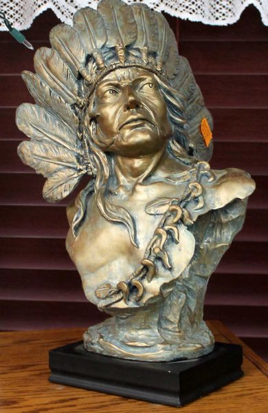 Ceramic Native Statue w/ War Bonnet