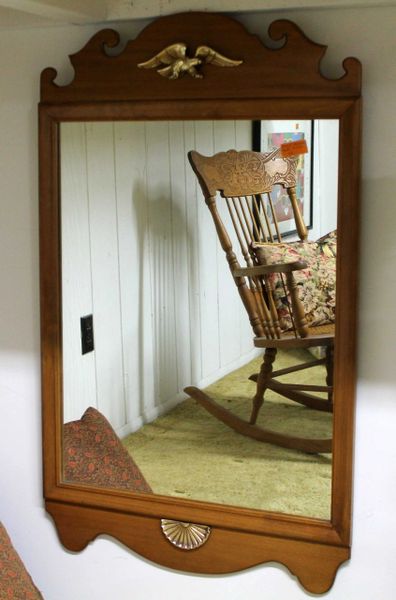 Maple Wood Framed Mirror w/ Eagle Accent