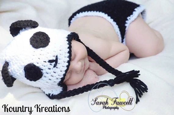 Crochet Panda Bear and Panda Bonnet Set. Amigurumi. Panda Hat. Baby.  Preemie and Newborn. PATTERN ONLY 